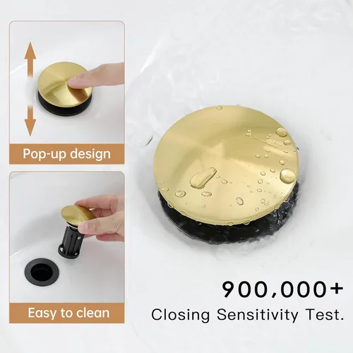 Miniatura 5 de FRANSITON Grifo de baño con cascada de una sola manija de 1 o 3 agujeros, grifo de lavabo con cubierta y drenaje desplegable (negro y dorado, corto)