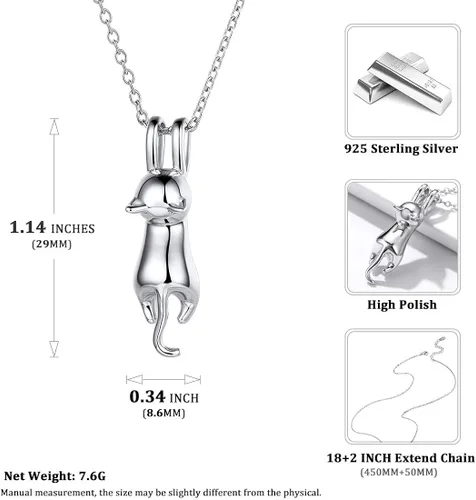 Miniatura 5 de ChicSilver Collar con colgante de plata de ley 925 con diseño de gato, tiburón, erizo, joyería de animales para mujeres, adolescentes y niñas