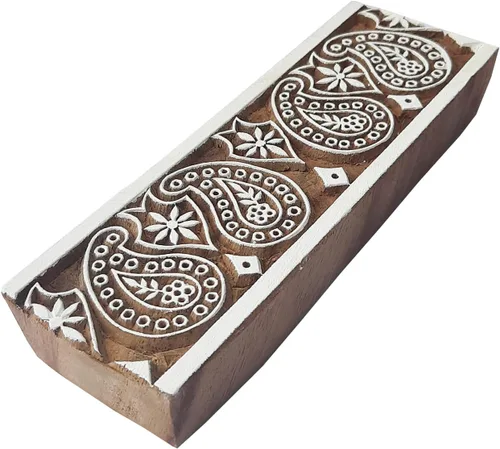 Miniatura 12 de Bloque de impresión intrincado patrón de borde floral grande sello de madera grande