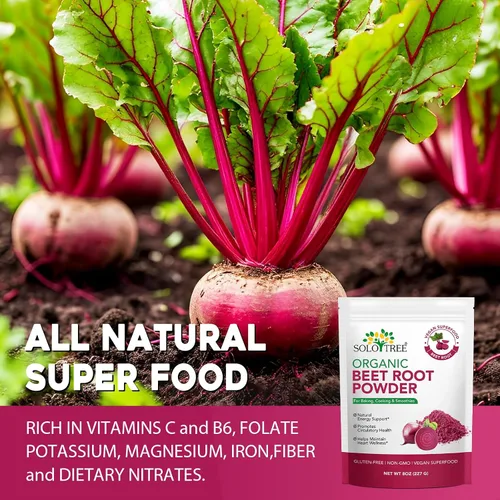 Miniatura 5 de Polvo orgánico de raíz de remolacha – crudo, sin OMG, vegano, superalimento sin gluten para batidos, jugos y hornear Colorante alimentario rojo