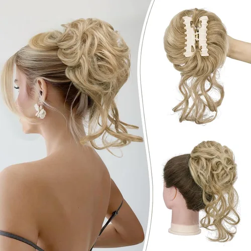 Miniatura 8 de SOFEIYAN Pinza de Gancho Moño Desordenado de Cabello Sintéticico, Cabello Ondulado y Rizado, Pinza de Cabello en Gancho, Chignon, Cola de Caballo