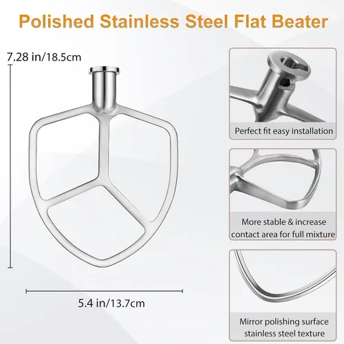 Miniatura 3 de Batidor plano para mezclador KitchenAid de 5-6 cuartos de galón con soporte para tazón, accesorios de mezcla de pala de acero inoxidable