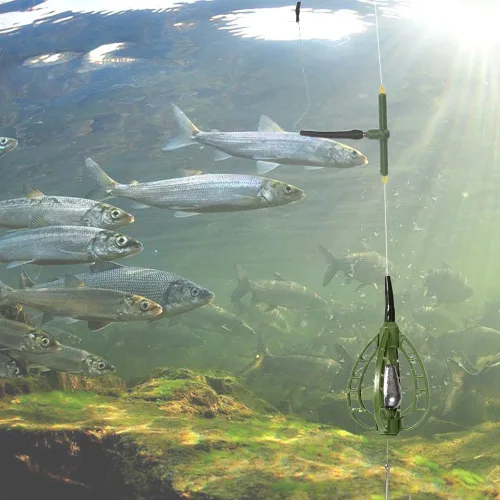 Miniatura 7 de Alimentador de jaula de cebo de pesca de carpa con plataformas de gancho de alambre, dispositivo de trampa de anidación de línea larga