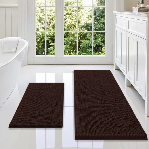 Miniatura 18 de Smiry Juego de 2 alfombras de baño, felpilla suave y absorbente, lavable a máquina, antideslizantes, para bañera, ducha y suelo