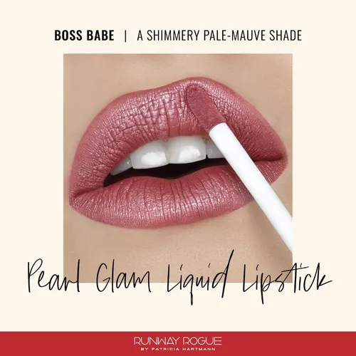 Miniatura 2 de Runway Rogue Pearl Glam - Lápiz labial líquido brillante de larga duración, lápiz labial metálico pale-malva con brillo plateado y dorado, 'Boss