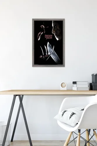 Miniatura 6 de Trends International Freddy vs. Jason - Póster de pared de una hoja, 14.725 x 22.375 pulgadas, versión enmarcada de madera de granero