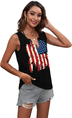Miniatura 4 de T&Twenties - Camiseta sin mangas con diseño de bandera americana para mujer, con perforaciones de anillo, para el 4 de julio, camiseta de tirantes