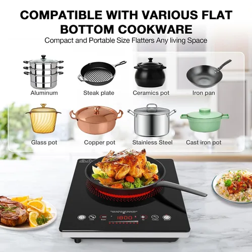 Miniatura 5 de VBGK - Cocina eléctrica de un solo quemador, estufa eléctrica de 110 V y 1800 W con control táctil LED, quemador eléctrico único de 9 niveles