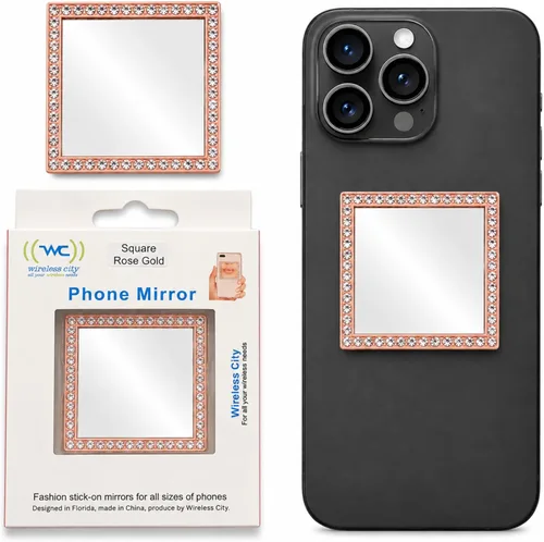 Miniatura 12 de Wireless City Espejo de teléfono con forma de corazón, espejo de maquillaje con diamantes de oro rosa con circonita cúbica, 2.2 in, ideal