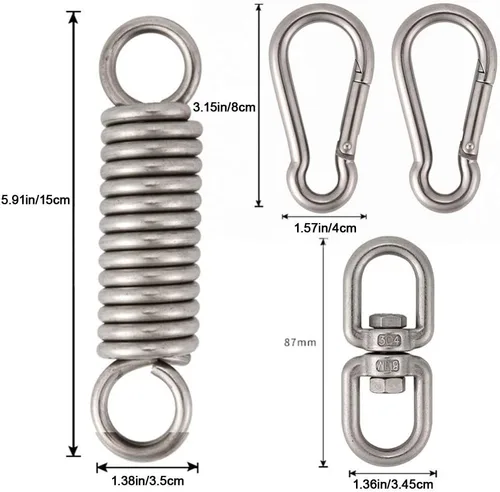 Miniatura 2 de Muelle para silla de hamaca, kit para colgar sillas de hamaca, ganchos de hamaca, acero inoxidable resistente con 2 mosquetones de gancho de resorte