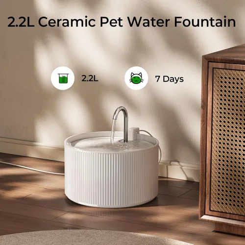Miniatura 7 de Voluas Fuente de agua de cerámica para gatos: fuentes para gatos de 2.2L/74 oz para beber, dispensador automático de agua para mascotas con bomba
