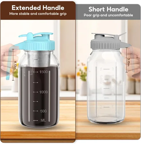 Miniatura 6 de Paquete de 2 tarros de café frío de 64 onzas, máquina de café frío de vidrio grueso con asa, filtro de acero inoxidable y tapa a prueba de fugas