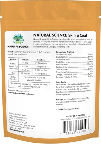 Miniatura 2 de Oxbow Suplemento de ciencia natural para piel y pelaje, alto en fibra, aceite de palma, ácidos grasos Omega 3 y 6 para animales pequeños, 4.2 onzas