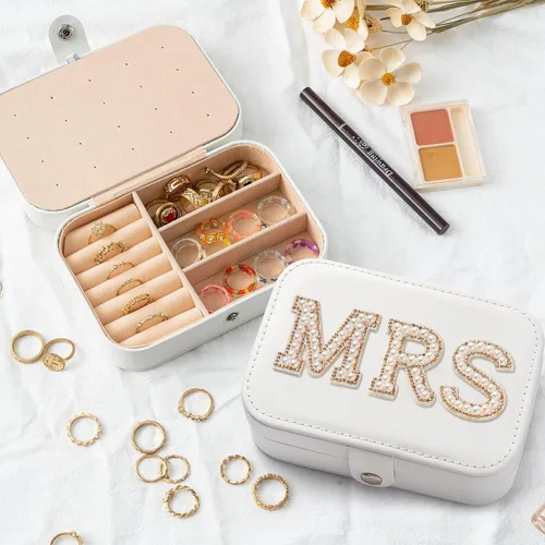 Miniatura 2 de MRS - Joyero de viaje para novia, organizador de joyas pequeño, portátil, de piel sintética, accesorios de viaje para mujeres y niñas, regalos