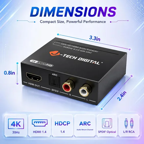 Miniatura 5 de J-Tech - Convertidor de extractor de audio HDMI digital 4K 60Hz con óptica SPDIF, 3 modos de audio EDID, paso HDCP y soporte de sistema AV heredado