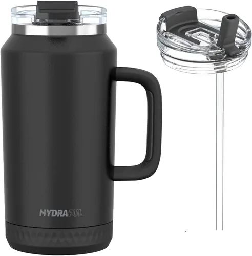 Hydraful Vaso de 64 onzas con asa y pajilla, 100% a prueba de fugas, vaso aislado reutilizable, botella de agua grande de acero inoxidable, taza de