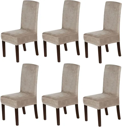 Miniatura 13 de Juego de 4 fundas de terciopelo para sillas de comedor, fundas para sillas de comedor con respaldo alto, protectores de silla de gamuza suaves