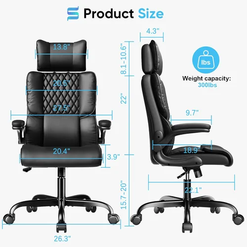 Miniatura 2 de Sytas Silla de oficina ergonómica con reposacabezas ajustable, silla de escritorio ejecutiva de cuero con soporte lumbar mejorado para aliviar