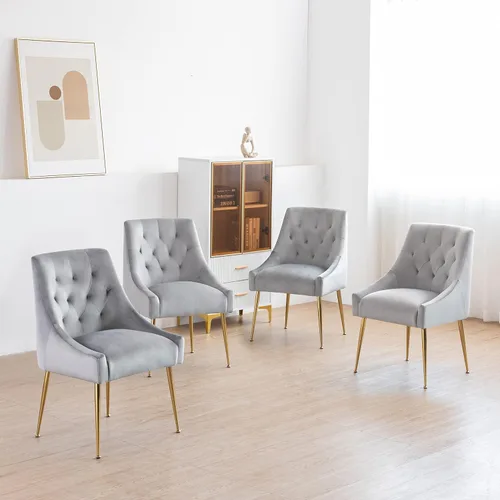 Miniatura 11 de Juego de 2 sillas de comedor modernas, sillas de comedor tapizadas de mediados de siglo, sillas de comedor de terciopelo con patas doradas para Negro