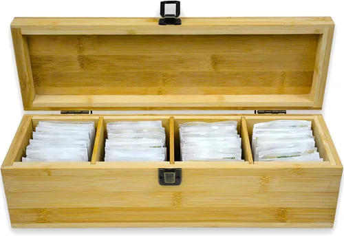 Miniatura 5 de Caja Organizadora de Té de Bambú Libre de Químicos Ecológica Grande, Alta, Compartimentos Ajustables Cofre de Almacenamiento de Madera Natural