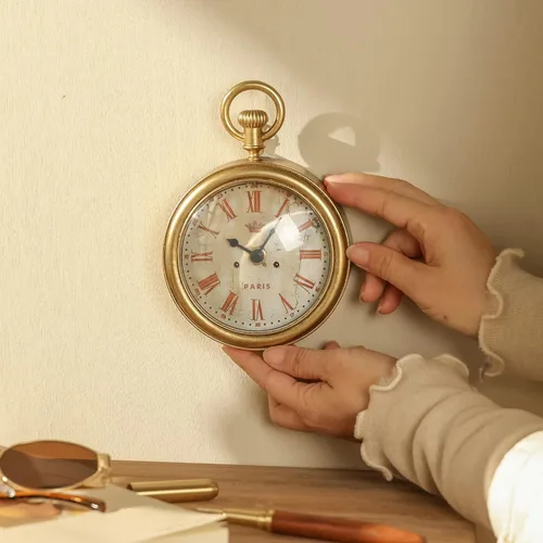 Miniatura 4 de NIKKY HOME Small Vintage Gold Wall Clock 4.6 Inch, Battery Operated Silent Retro Metal Round Analog Clock for Bathroom Kitchen Living Room Bedroom