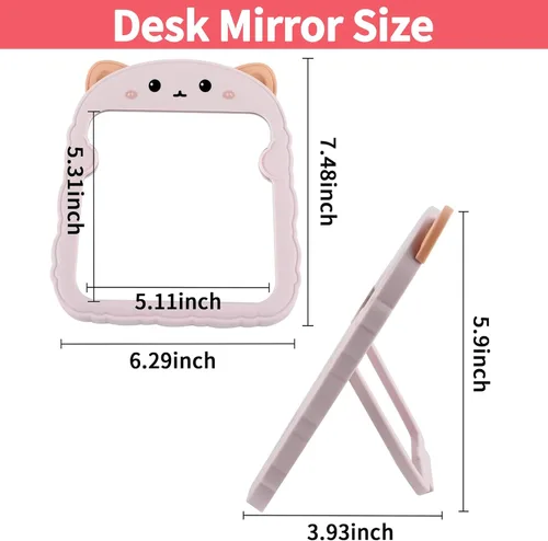 Miniatura 2 de TBWHL Bonito espejo de escritorio de dibujos animados con gato para escritorio, espejo de escritorio con soporte para niñas, niños, espejo colgante