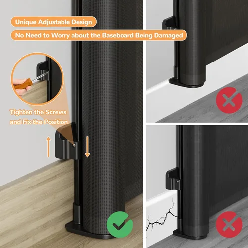 Miniatura 6 de Puerta retráctil para bebés para escaleras y puertas, 34 pulgadas de alto que se extiende hasta 55 pulgadas de ancho, puerta de malla para bebés