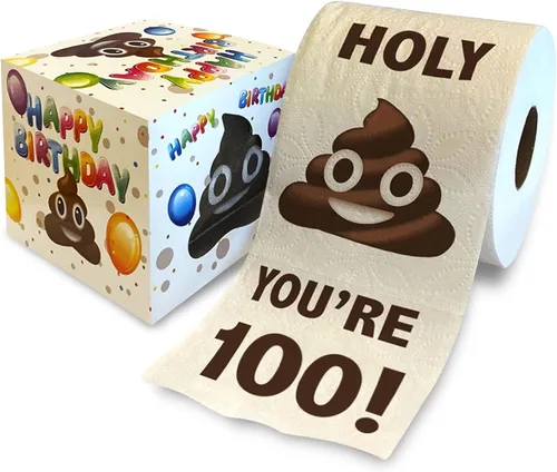 Papel higiénico impreso TP para regalo de cumpleaños número 100 – Holy You're 100 Bday Party Funny Birthday Gag Gift Joke papel higiénico, novedad