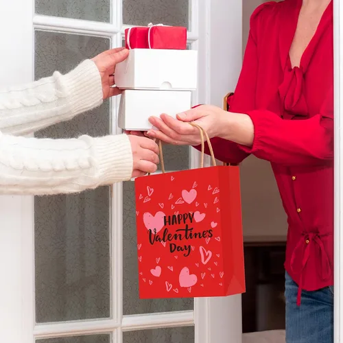 Miniatura 6 de Spakon 16 bolsas de regalo para el día de San Valentín, bolsas de regalo de papel de San Valentín con asas, bolsa para tarjetas, galentinas, regalo