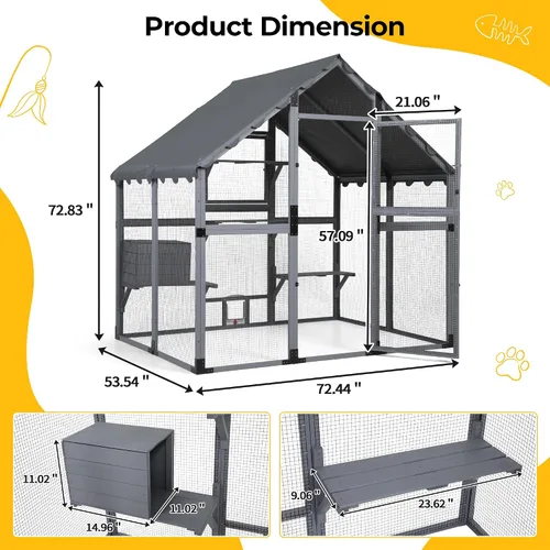 Miniatura 8 de COZIWOW Catio - Casa grande para gatos al aire libre, con conexión de ventana, resistente a la intemperie, condominio, plataforma, casa de animales