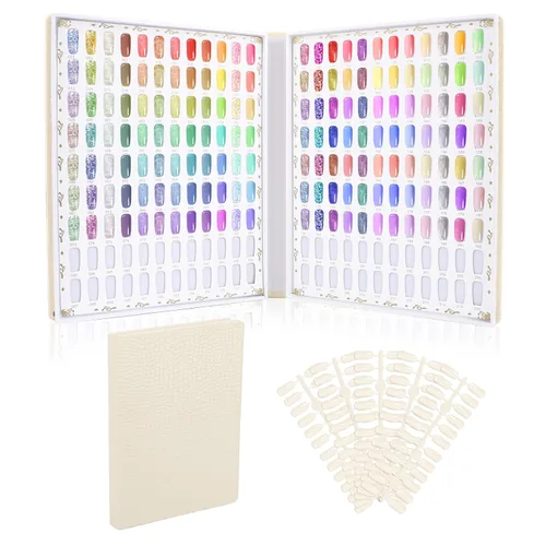 Segbeauty Tabla de 216 colores de uñas, organizador de esmalte de uñas, libro de exhibición con 240 puntas de uñas postizas, suministros