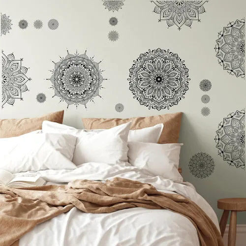 Miniatura 3 de Kazova 20 calcomanías de pared de mandala grande, 20 unidades, 2 hojas, color negro, calcomanías de mandala boho para dormitorio, sala de estar