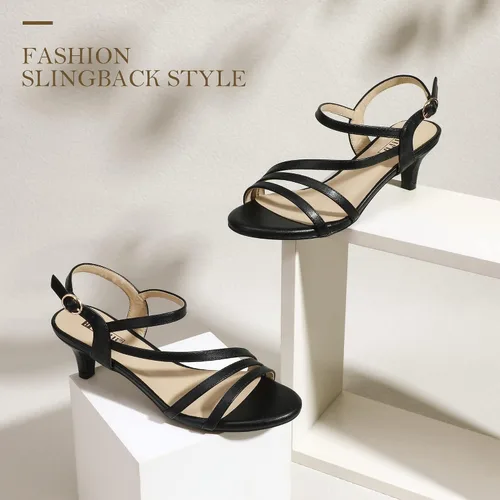 Miniatura 4 de IDIFU Sandalias elegantes con tirantes delgados de 2 pulgadas para mujer, tacón bajo de gatito, puntera abierta, zapatos de vestir para mujer y dama