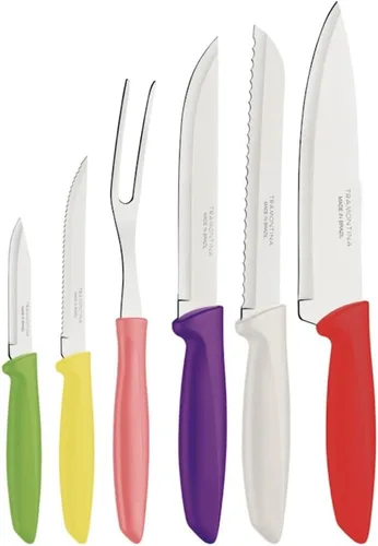 Tramontina Plenus 23498916 - Juego de 6 cuchillos de cocina con cuchillo afilado para pelar, pan, chef y bistec, además de tenedor para tallar,