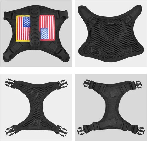 Miniatura 7 de Arnés táctico para perro pequeño, a prueba de escapes, chaleco militar para perro con mango vertical, arnés ajustable XS para cachorros con Negro
