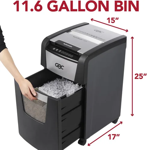 Miniatura 6 de GBC Trituradora de papel 150X, alimentación automática +, capacidad de 150 hojas, corte súper cruzado, trituración de oficina en casa (WSM1757604)