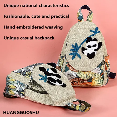 Miniatura 3 de HUANGGUOSHU Mochila de algodón tejida de algodón bohemio con bordado de lona estilo bohemio con múltiples bolsillos retro linda mochila cartera