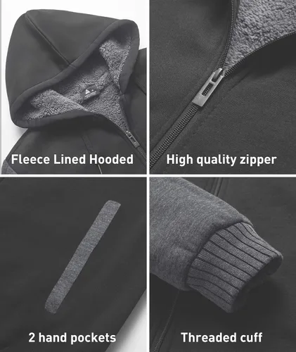 Miniatura 60 de SCODI Sudaderas con capucha para hombre, forro polar pesado, cremallera completa, forro de sherpa grueso, chaqueta con capucha