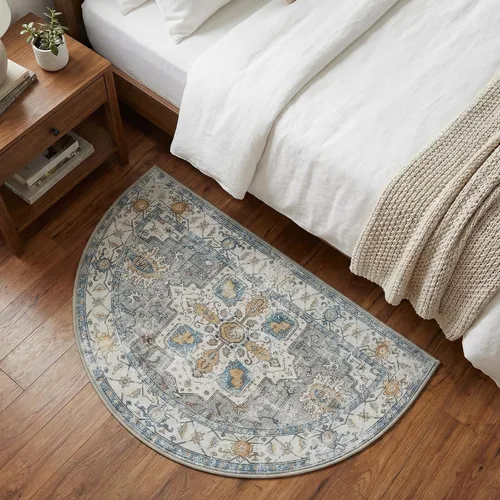 Miniatura 6 de jinchan Alfombra de área pequeña lavable floral vintage, alfombra de entrada simétrica de medio círculo de 2 x 3, alfombra de entrada suave de pelo