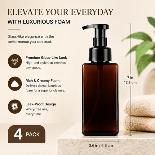 Miniatura 2 de Foaming Soap Dispenser 4 Pack, 15oz/450ml Brown Foam Soap Pump Bottles, Refillable Bathroom Soap Dispenser with Rich Foam Pump for Kitchen Sink