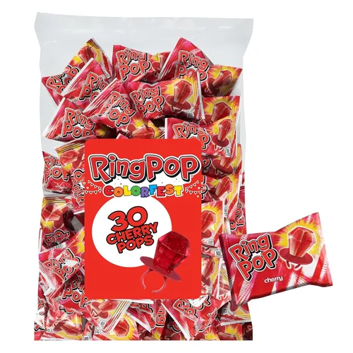 Ring Pop - Dulces de Navidad rojos en forma de piruleta, 30 unidades envasadas individualmente con sabor a cereza roja, tamaño completo, divertidos