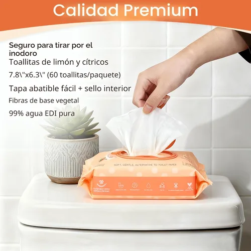 Miniatura 2 de Toallitas desechables WONDERFUL, Toallitas húmedas 100% a base de plantas con sabor a limón cítrico para adultos y niños, seguras