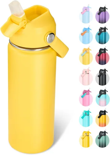 Miniatura 44 de Fijinhom Botella de agua aislada de acero inoxidable de 18 oz, de boca ancha, de doble pared, con vacío, con pajita de silicona, a prueba de sudor