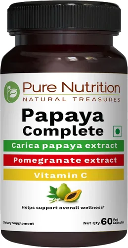 Pure Nutrition Papaya Complete – 60 cápsulas vegetales (apoya la inmunidad plaquetaria y la digestión). Cada cápsula contiene 500 mg de extracto de