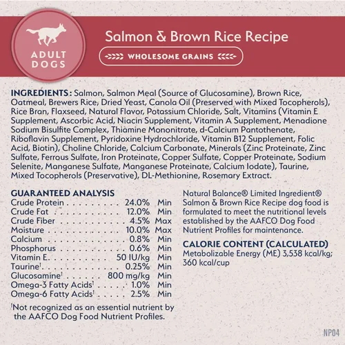 Miniatura 8 de Natural Balance Alimento seco para perros adultos de ingredientes limitados con granos saludables, receta de salmón y arroz integral, 24 libras