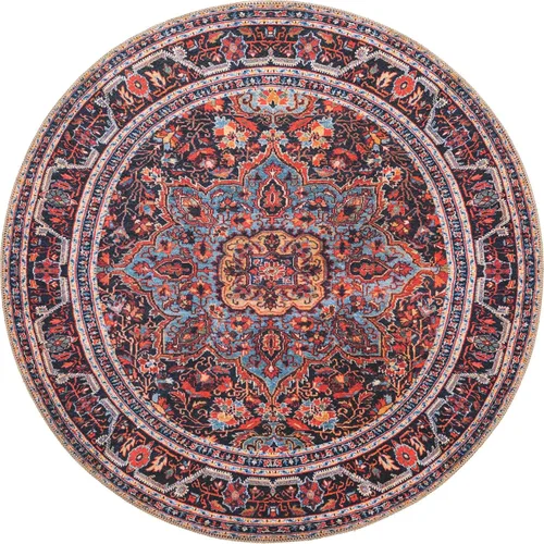Unique Loom Timeless Collection - Alfombra de área - Jude (3 pies 6 pulgadas, redonda, borgoña/negro)