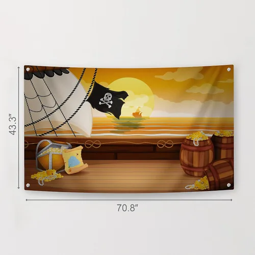 Miniatura 5 de Kit de decoración de fiesta pirata, incluye telón de fondo de fotografía y 10 accesorios de cabina de fotos para selfies de estudio con palos