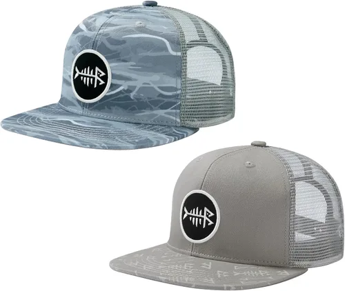 Miniatura 7 de BASSDASH Paquete de 2 gorras de camionero de ala plana con parte trasera de malla ajustable para hombres y mujeres para pesca y caza