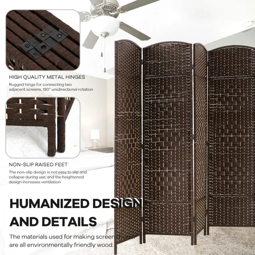 Miniatura 5 de Divisor de habitación, 4 paneles de 6 pies, divisor de privacidad plegable para interiores, pantalla de madera para hogar, oficina, restaurante