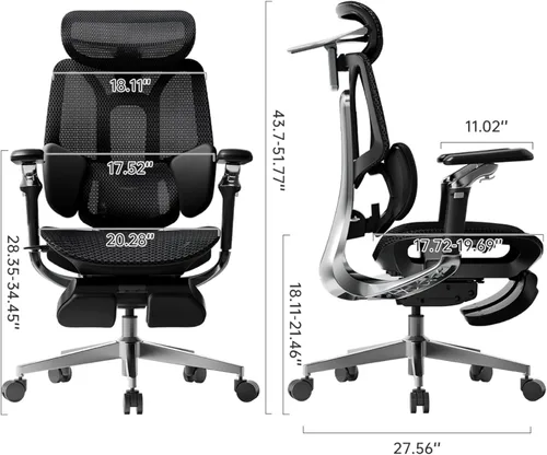 Miniatura 2 de Hbada E3 Pro 2026 Edition Silla de oficina ergonómica, silla de escritorio de malla con soporte lumbar flotante de 3 zonas, reposacabezas 4D Negro
